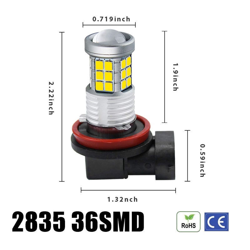 KISLED Super Bright 3000lm H8 H11 LED Fog Lights Bulbs DRL High Power 3030 Chips with Projector Lens Replacement for Cars Trucks, Golden Yellow - Image 5